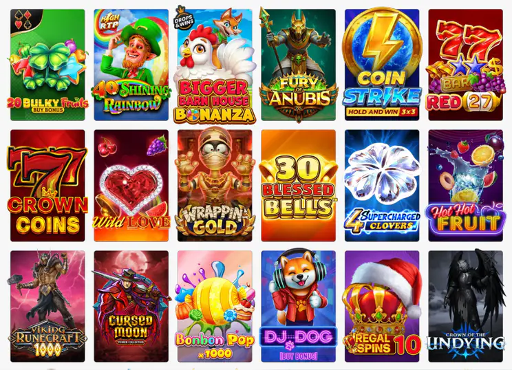 Luck Casino slot catalogue featuring fruit games, jackpot slots and themed video games